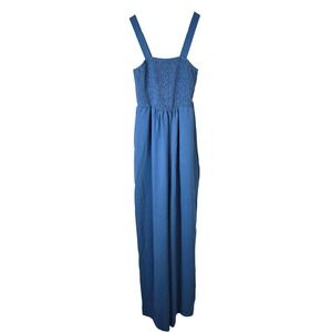 DOKOTOO Women's XS Blue Smocked Sleeveless Wide Leg Jumpsuit Romper‎